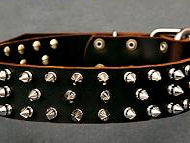 Custom Leather Spiked Dog Collar -3 Rows of spikes