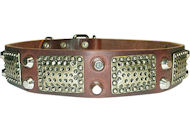 Mastiff LEATHER DOG COLLAR with Studs and Vintage Plates- C85+