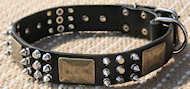 Perfect Spiked Leather Dog Collar-brass massive plates&spike