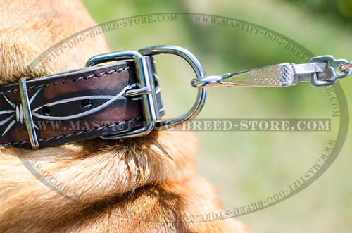 Handpainted Leather Dog Collar with Strong Nickel Plated Ring