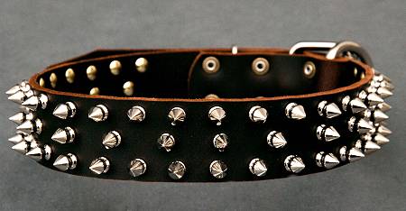 Custom Leather Spiked Dog Collar -3 Rows of spikes  for Mastiff dog