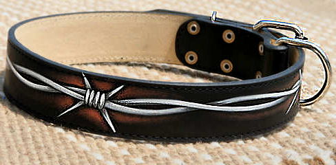 Leather Collar for Dogs with Barbed Wire Paint 