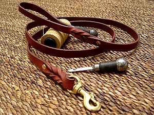 Handcrafted leather dog leash for walking and tracking for Mastiff