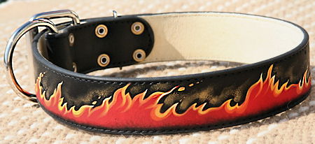 Designer leather dog collar- hand made best dog collar with flames for Mastiffs