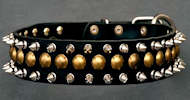 Leather Spiked and Studded Collar 3 Rows - Mastiff dog collar