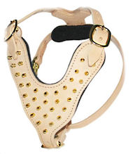 Spiked Padded Dog Harness-Tan Leather Spiked Mastiff Harness