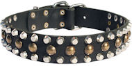 Custom 3 Rows Leather Dog Collar with Pyramids and Studs