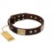 "Middle Age" FDT Artisan Brown Leather Mastiff Collar with Old Bronze-Plated Engraved Flowers and Large Plates