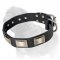 Leather Mastff Collar with Silvery Nickel Carved Plates for Daily Walks