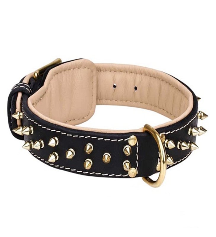 Fur Proetction Leather Dog Collar with Brass Spikes for Mastiff Walking - Click Image to Close
