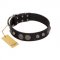 "Tricky Ricky" FDT Artisan Black Leather Mastiff Collar Adorned with Silver-Like Conchos