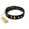 "Rare Dog" FDT Artisan Black Leather Mastiff Collar with Old Bronze-like Dotted Studs and Tiles