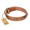 "Era of Future" FDT Artisan Handcrafted Tan Leather Mastiff Collar with Decorations