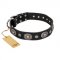 "Black Tie" FDT Artisan Leather Mastiff Collar with Old Silver-like Decorations