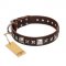 'Perfect Impression' FDT Artisan Mastiff Brown Leather Dog Collar with Silvery Square Studs - 1 1/2 inch (40 mm) Wide