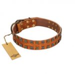 "Terra-cotta" FDT Artisan Tan Leather Mastiff Collar with Two Rows of Studs