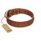 "Silver Century" Fashionable FDT Artisan Tan Leather Mastiff Collar with Silver-Like Plates