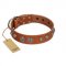 "Era Infinitum" FDT Artisan Tan Leather Mastiff Collar Adorned with Chrome-plated Circles