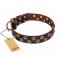 'Strong Shields' Decorated FDT Artisan Brown Leather Mastiff Collar - 1 1/2 inch (40 mm) wide