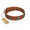 "Blue Sands" FDT Artisan Tan Leather Mastiff Collar with Silver-like Studs and Round Conchos with Stones