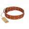 "Tawny Beauty" FDT Artisan Tan Leather Mastiff Collar Adorned with Stars and Tiny Squares