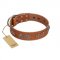 "Brave Spirit" Handmade FDT Artisan Designer Tan Leather Mastiff Collar with Shields