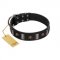 "Pirates' Symbol" Fashionable FDT Artisan Black Leather Mastiff Collar with Silver-Like Plates and Gold-Like Skulls
