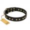 "Rhomb Style" FDT Artisan Decorated Leather Mastiff Collar with Old Bronze-Plated Studs 1 1/2 inch (40 mm) Wide