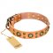 'Sophisticated Glamor' FDT Artisan Tan Leather Mastiff Collar with Fancy Old-Bronze Plated Decorations