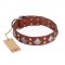 "Magic Squares" FDT Artisan Tan Leather Mastiff Collar with Silver-like Decor