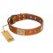 "Ancient Treasures" FDT Artisan Tan Leather Mastiff Collar with Antiqued Plates and Studs