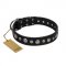 "Genteel Charm" FDT Artisan Black Leather Mastiff Collar with Silver-like Round Conchos