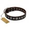 "Victory Ode" FDT Artisan Brown Leather Mastiff Collar with Silver-like Plated Decorations