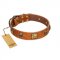 "Knights Templar" FDT Artisan Tan Leather Mastiff Collar with Skulls and Crossbones Combined with Squares