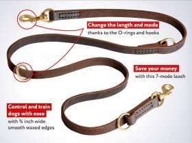 Superb Quality Leather Mastiff Dog Leash with 2 Snap Hooks