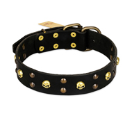 FDT Artisan 'Heavy Metal' Embellished Leather Mastiff Collar with Skulls and Studs 1 1/2 inch (40 mm)