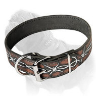 Handpainted Leather Canine Collar for Mastiff Walking and Training