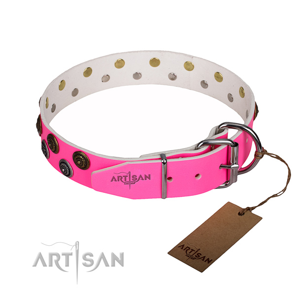 Handy use leather collar with studs for your pet