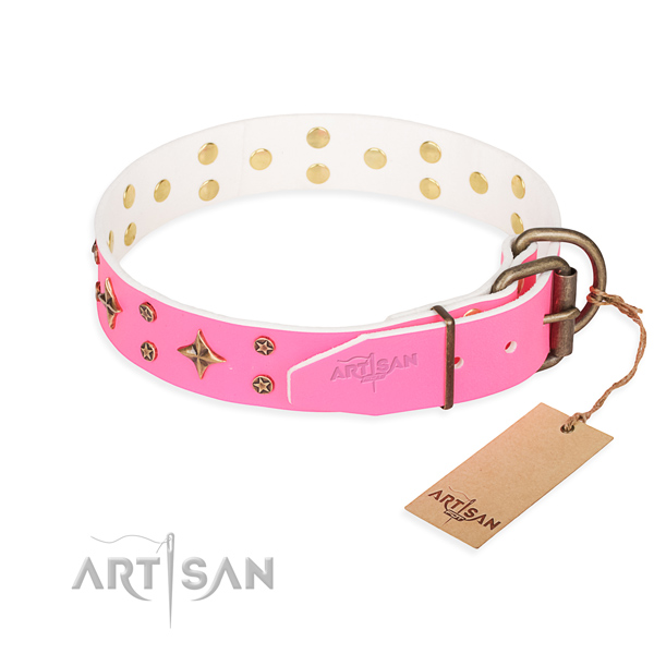 Handy use full grain leather collar with studs for your four-legged friend