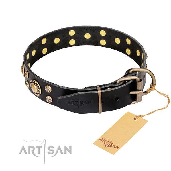 Handy use leather collar with decorations for your four-legged friend
