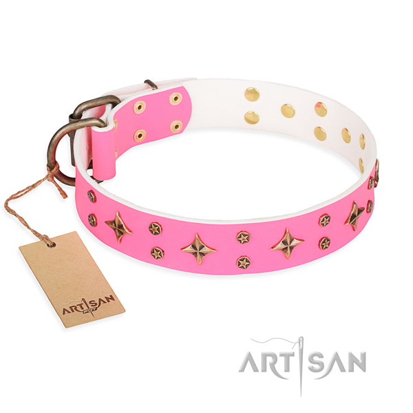 Exquisite natural genuine leather dog collar for daily walking