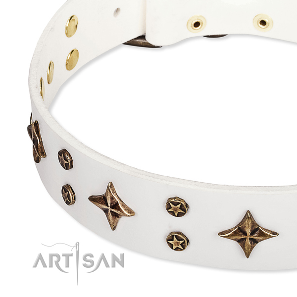 Full grain genuine leather dog collar with exquisite decorations