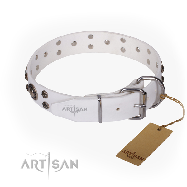 Daily walking genuine leather collar with decorations for your dog