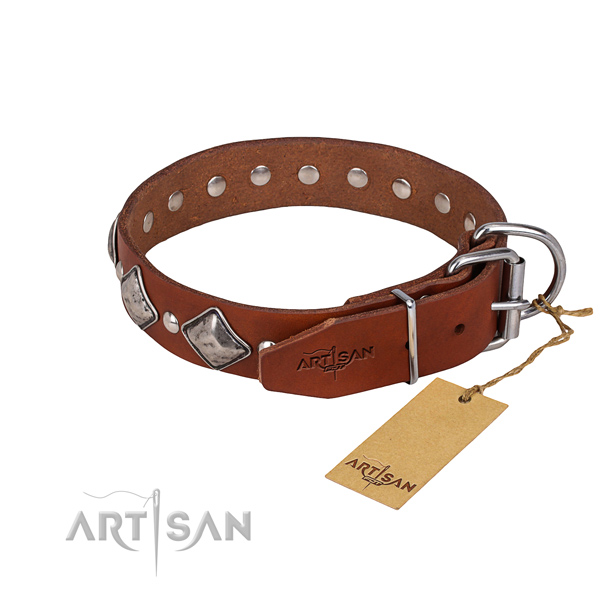 Resistant leather dog collar with corrosion-resistant hardware