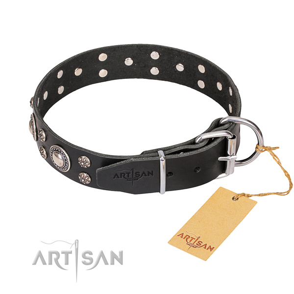 Full grain leather dog collar with smoothly polished finish