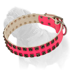 Pink Leather Collar for Mastiff She-Dogs