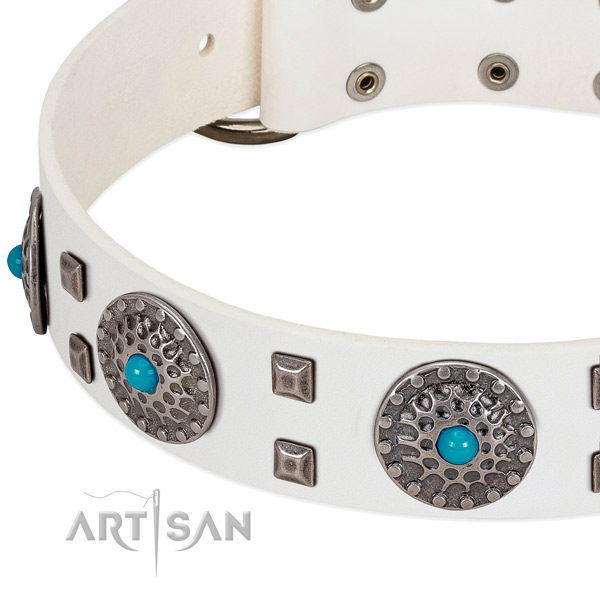 Soft to touch full grain genuine leather dog collar with exceptional decorations