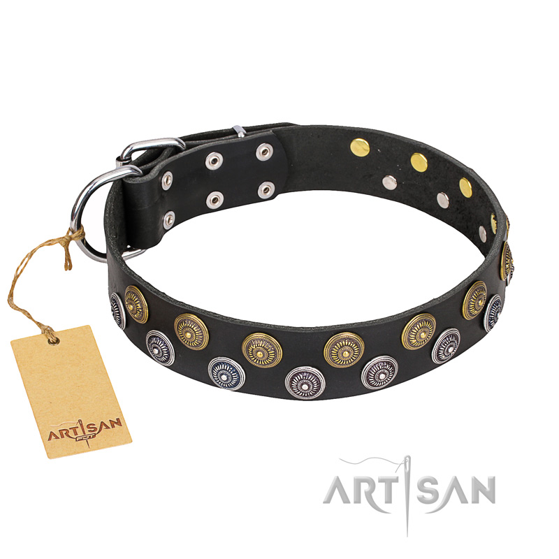 "Romantic Breeze" FDT Artisan Black Leather Mastiff Collar with Sparkling Circles