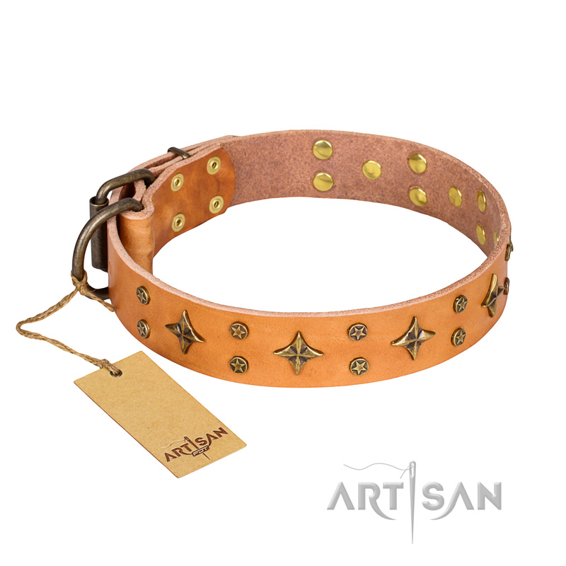 'Top-Flight' FDT Artisan Adorned Tan Leather Mastiff Collar