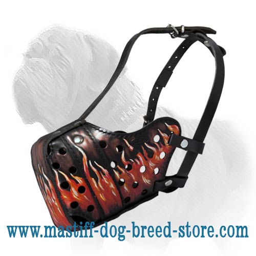 High Quality Hand-Painted Leather Dog Muzzle for Attack Training